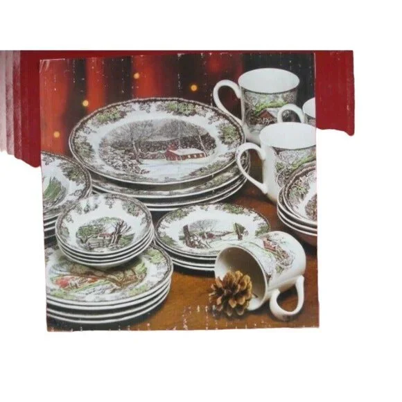 Johnson Bros FRIENDLY VILLAGE 10" DINNER PLATES School House England SET OF 4 - Picture 10 of 11